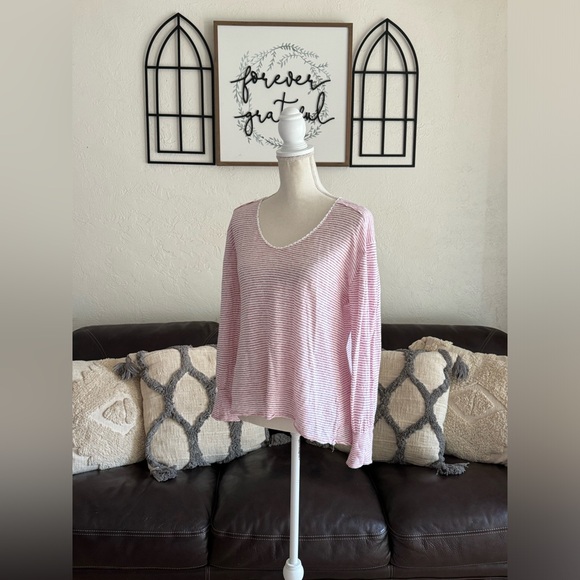 Sundance 100% Linen White Red Stripe Mariner Journey Hi-Low Hem Top Size S Beach - Picture 14 of 14